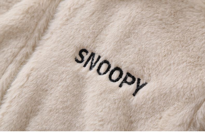 卡通人物史努比加厚毛絨絨半高領外套-SNOOPY戴墨鏡-杏色