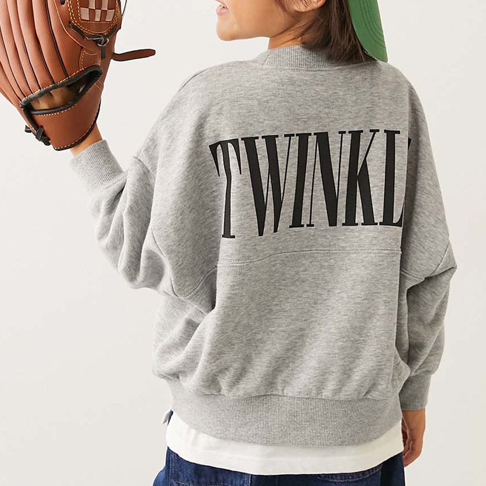 英文LOGO寬鬆感落肩長袖大學T-淺灰