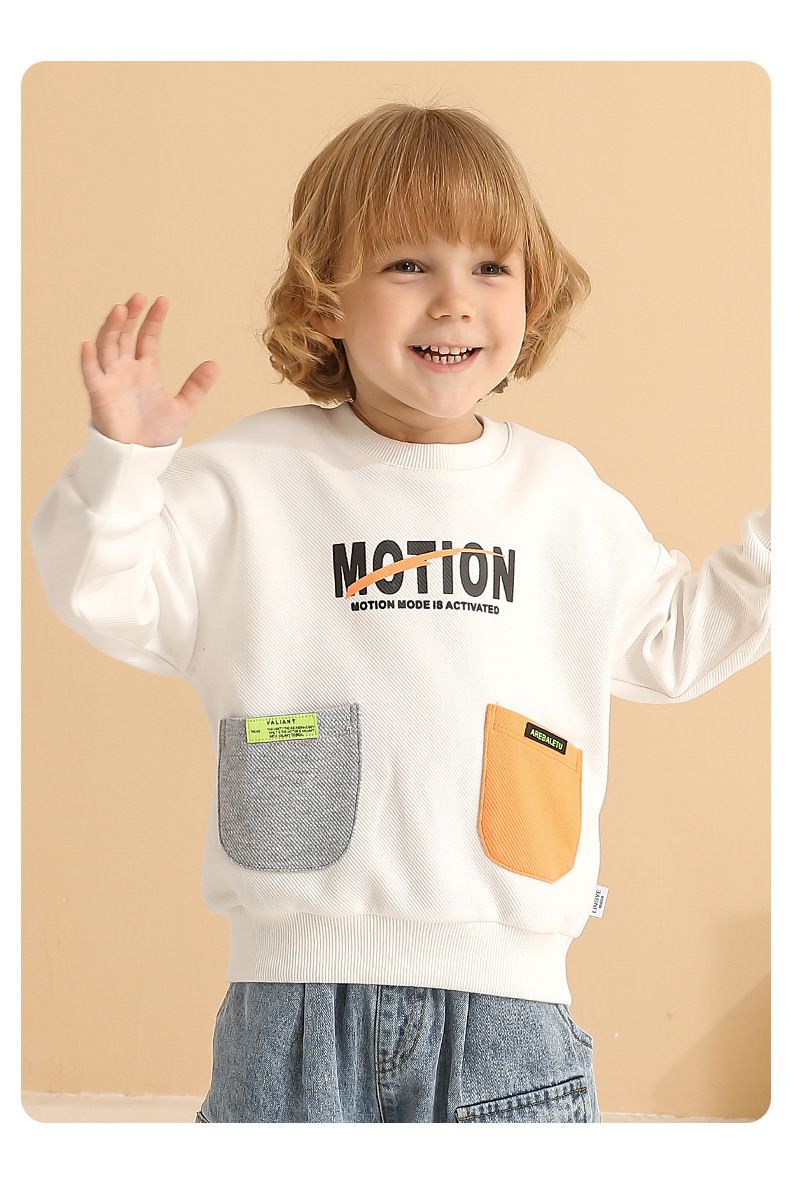 童趣圓領長袖上衣-拼色雙口袋-黑色