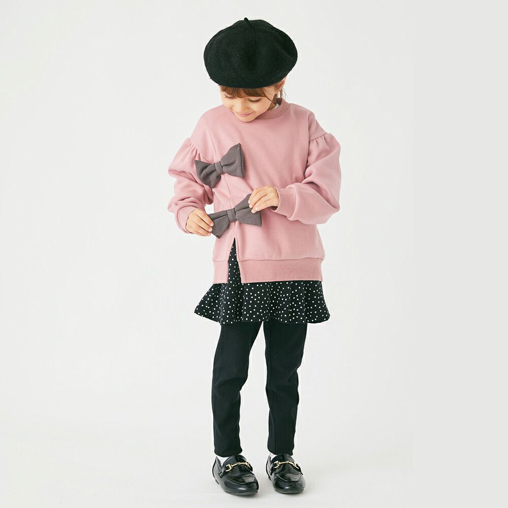 日本 evercloset - 超萌大蝴蝶結開叉裏毛長袖上衣-粉紅