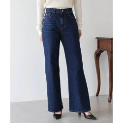 日本 BLUE EAST - 精緻愛心口袋美腿喇叭丹寧褲-深藍