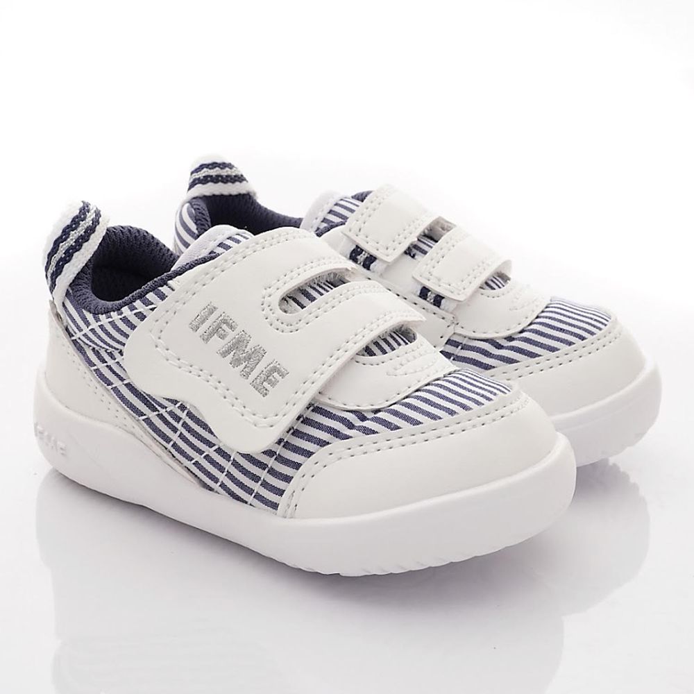 日本IFME - 輕量條紋寶寶機能學步鞋(寶寶段)-白
