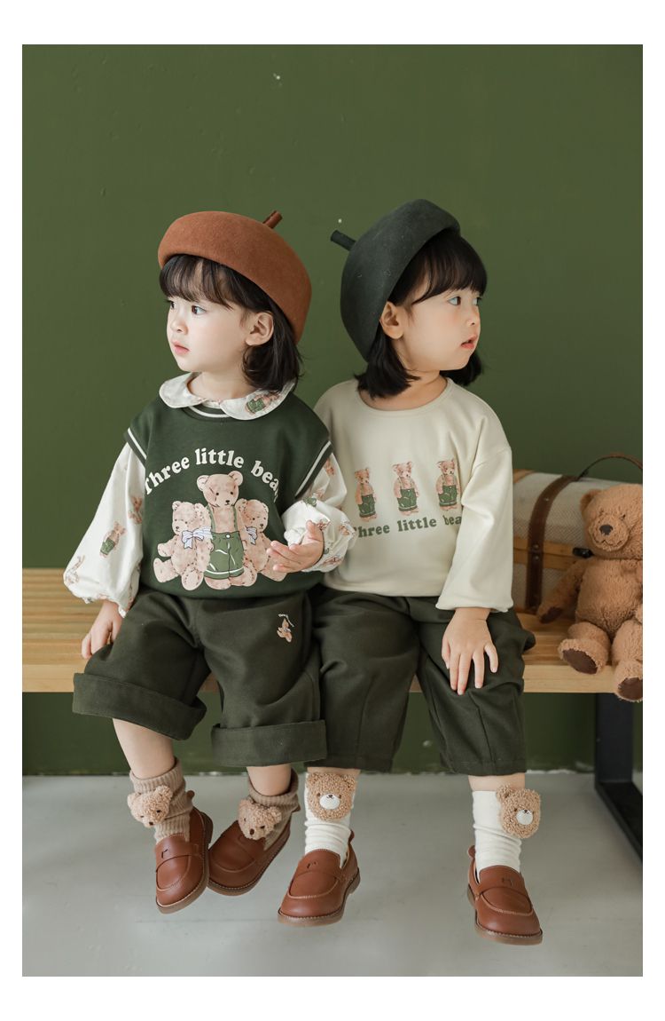 腰鬆緊五分百搭寬褲-熊熊-綠色