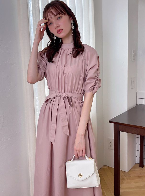 日本 GRL - 甜美蝴蝶結泡泡袖洋裝-冰河灰