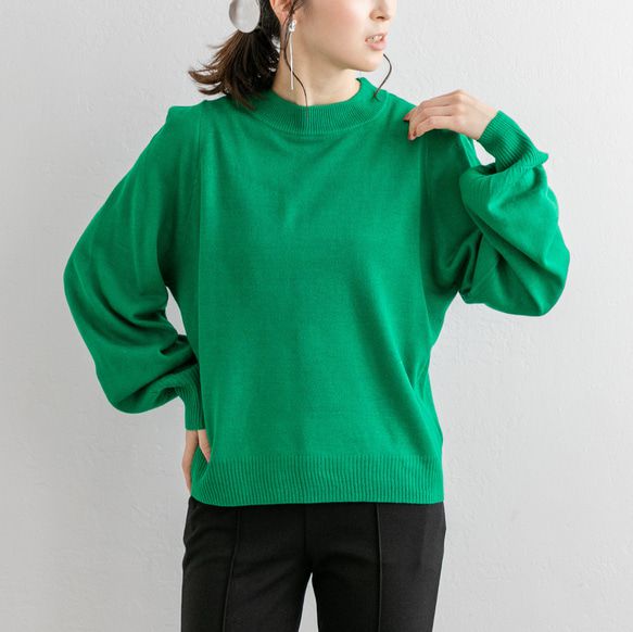 日本 ihuu - 時尚肩膀柔軟針織長袖上衣-象牙白