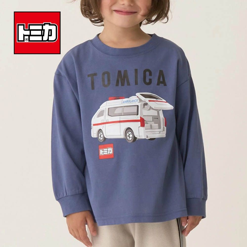 限量聯名 印花長袖上衣-TOMICA救護車-灰藍色