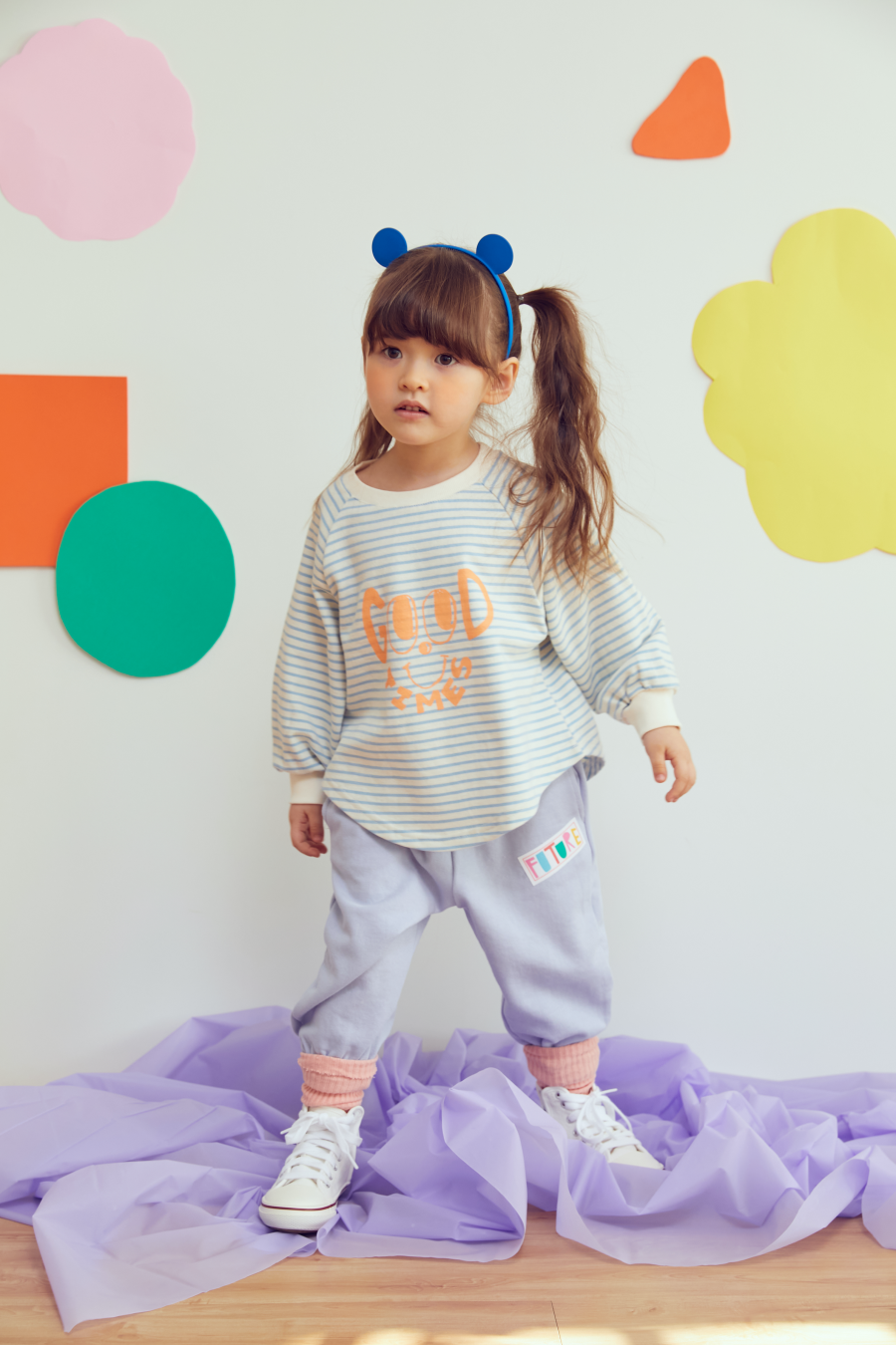 韓國 MINIATURE - 大眼睛條紋上衣-淺紫