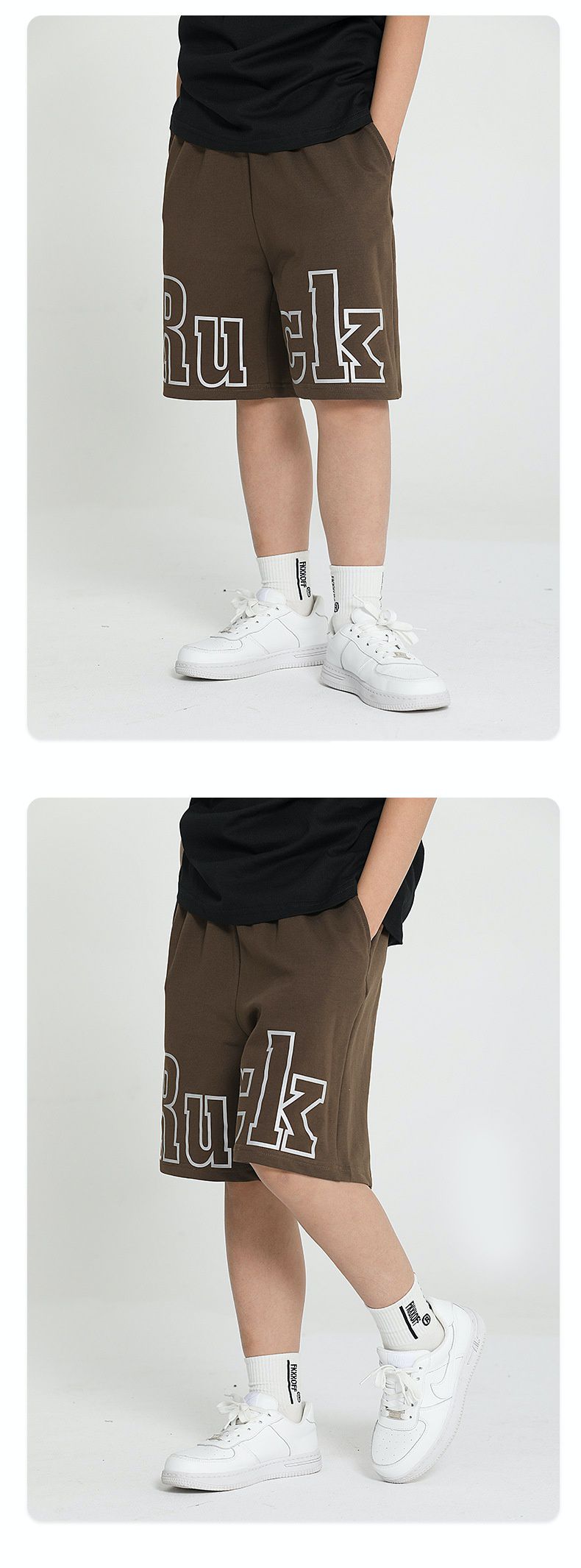 休閒短褲-大英文字款-咖啡色
