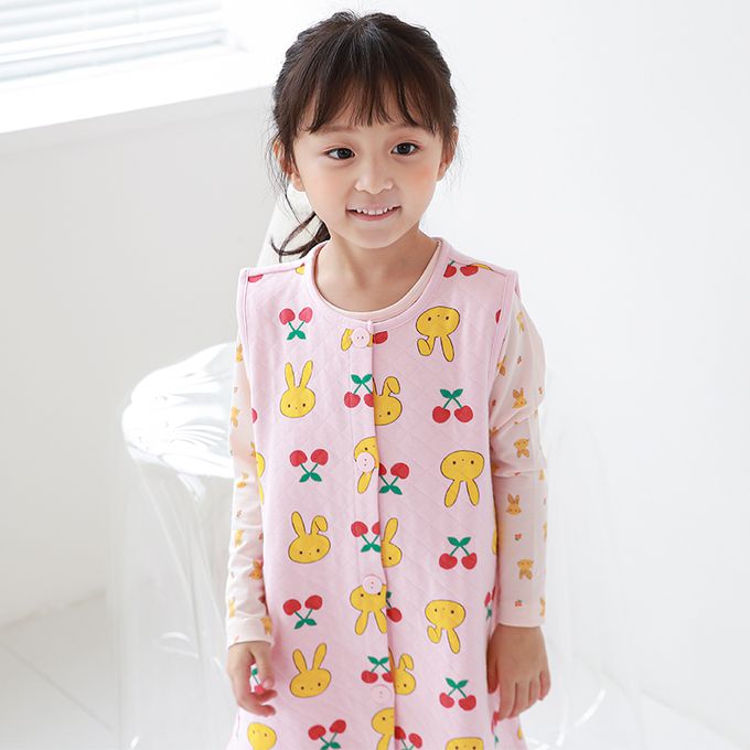 正韓 Cogibu - 極舒適無螢光劑 100% 有機棉幼兒/兒童鋪棉保暖防踢背心-櫻桃兔