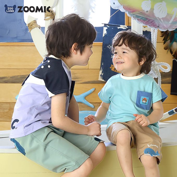 日本 ZOOLAND - 海洋印花短袖上衣-背後鯨魚-紫