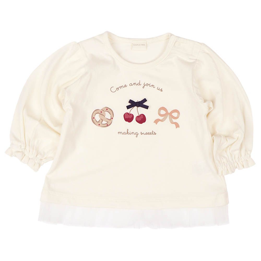 長袖T恤 胸前印花-米白色