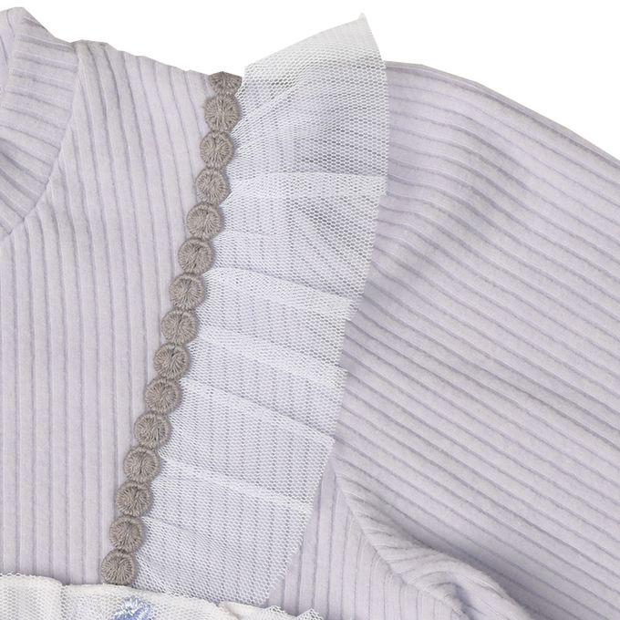 akachan honpo - 長袖假兩件休閒上衣-刺繍-紫色