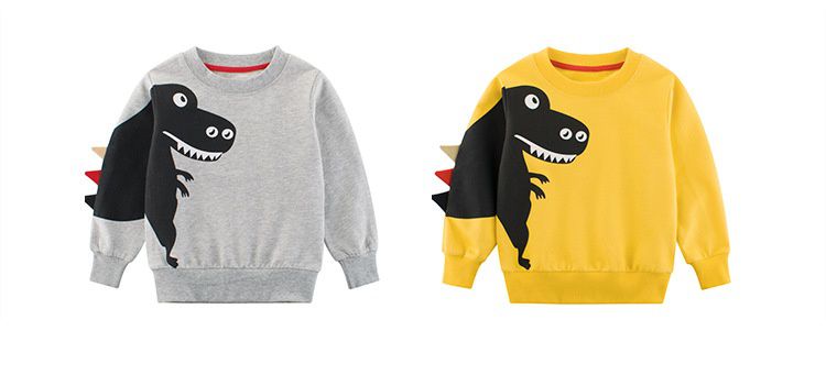 棉質長袖大學T-恐龍偷偷摸摸-黃色