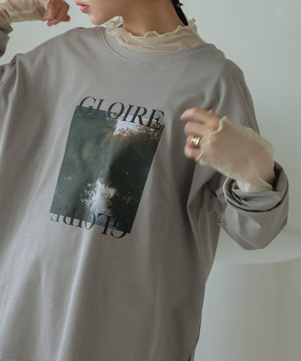 日本 Bab - 100%棉 寬鬆落肩印花長T-深灰