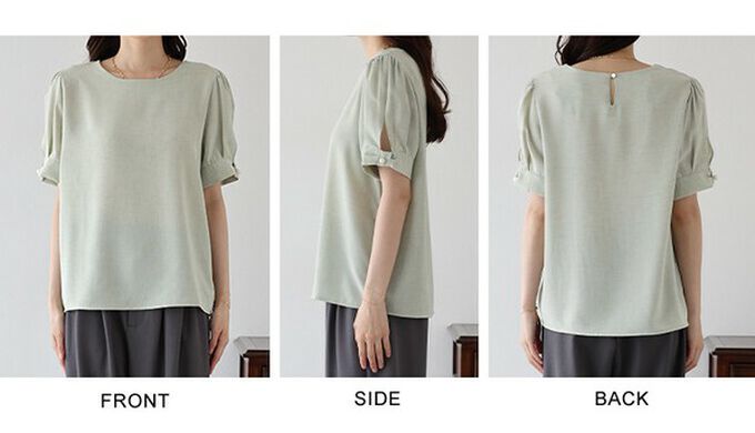 日本 BLUE EAST - 珍珠袖扣亞麻感氣質短袖上衣-摩卡 (M)