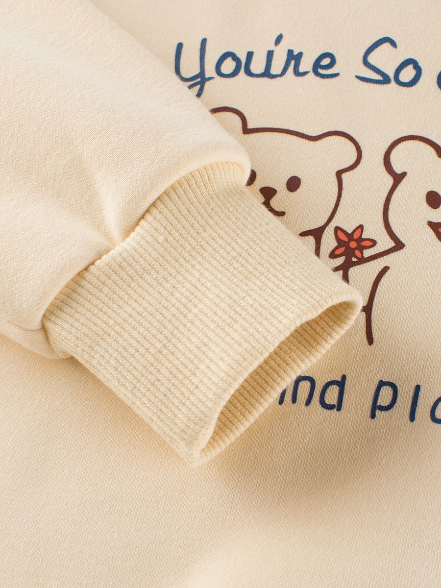 加絨圓領長袖上衣/大學T-熊熊家族-杏色