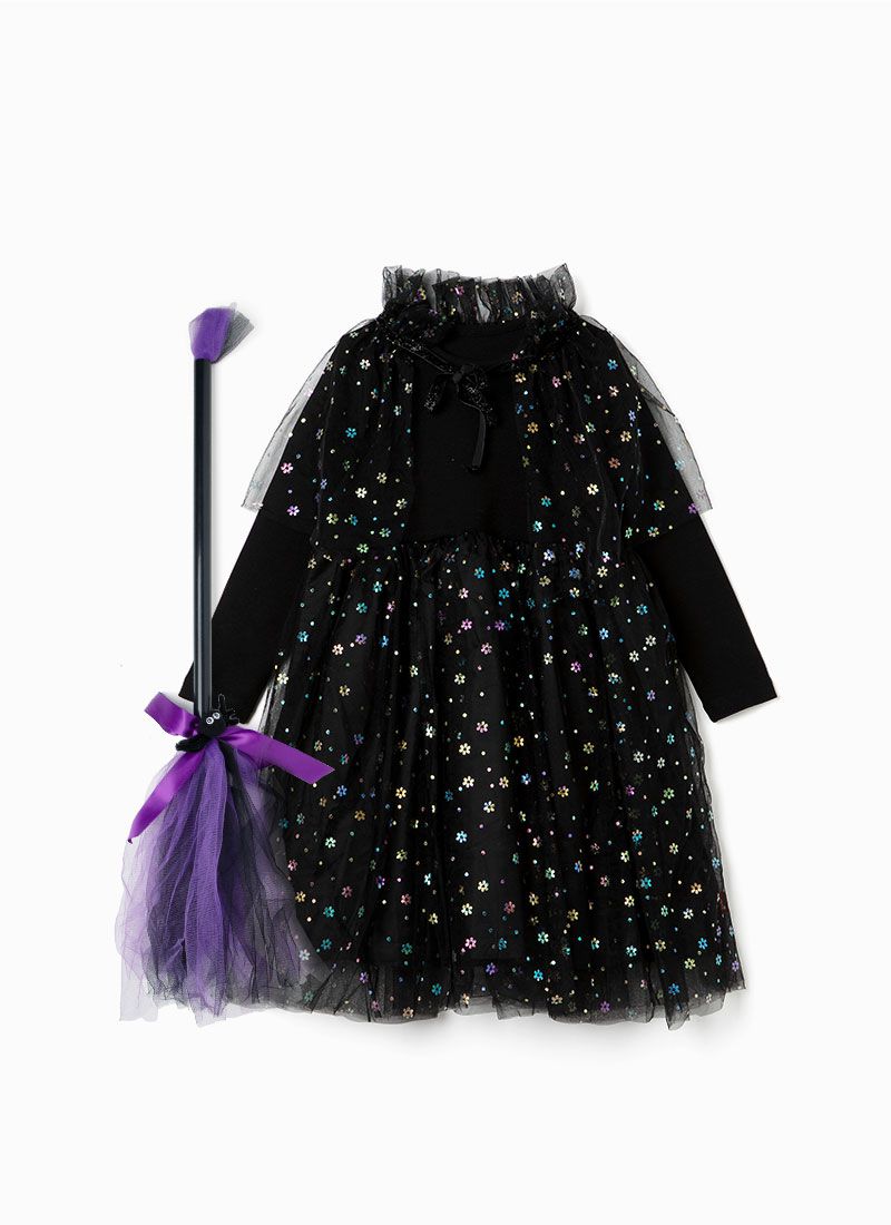 韓國 OZKIZ - 黑女巫造型洋裝(附網紗/掃把)-黑