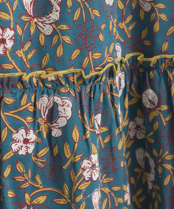 日本 Lupilien - 100%印度棉 華奢滿版印花分層長裙-綠系