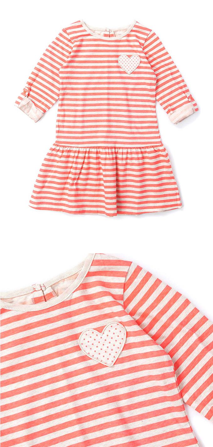 美國 Carter's - 橫條紋愛心點點貼布連身裙 (5 T)