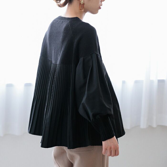 日本 ihuu - A字顯瘦百摺氣球袖針織上衣-黃