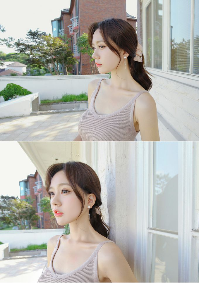 韓國 Soo&Soo - 絕美花鈿不對稱耳環-時尚銀 ((左)1.7cm，(右)5cm)