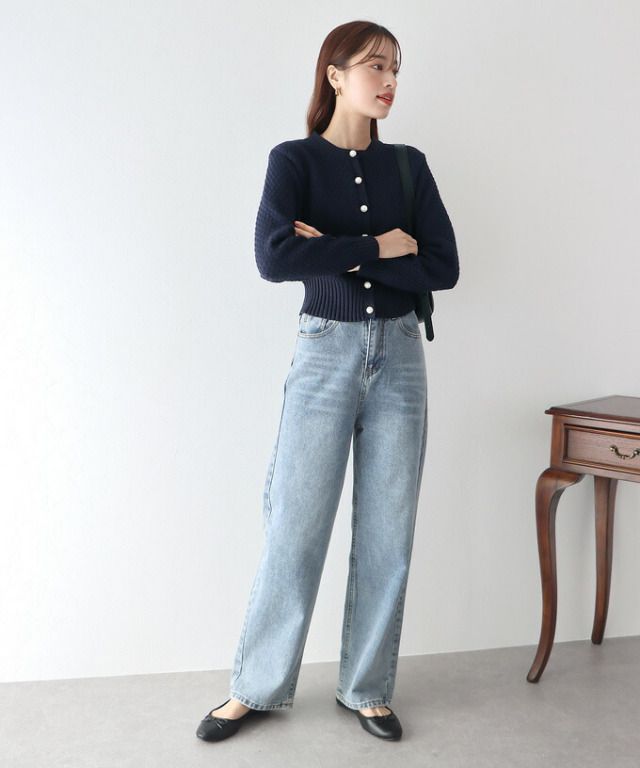 日本 BLUE EAST - 人魚編珍珠扣針織外套-深海藍