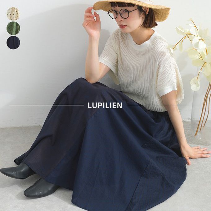 日本 Lupilien - 印度棉 拼接風文藝印花豐盈長裙-象牙x黑