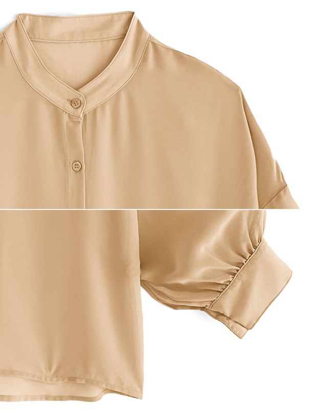 日本 GRL - 透膚感泡泡袖薄長袖襯衫-水藍 (F)