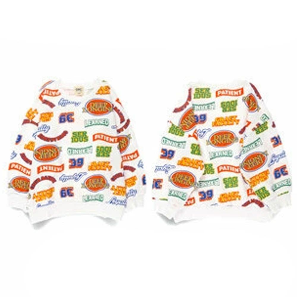 街頭印花縮口長袖上衣-滿版徽章-白