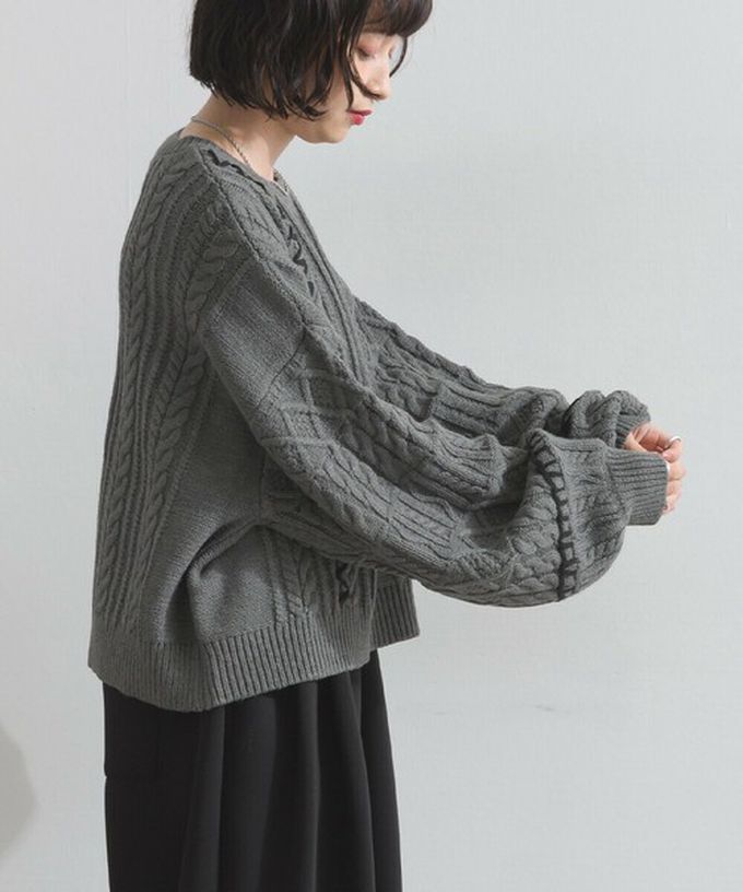 日本 ELENCARE DUE - 手工編織感柔美麻花紋理毛衣-黑