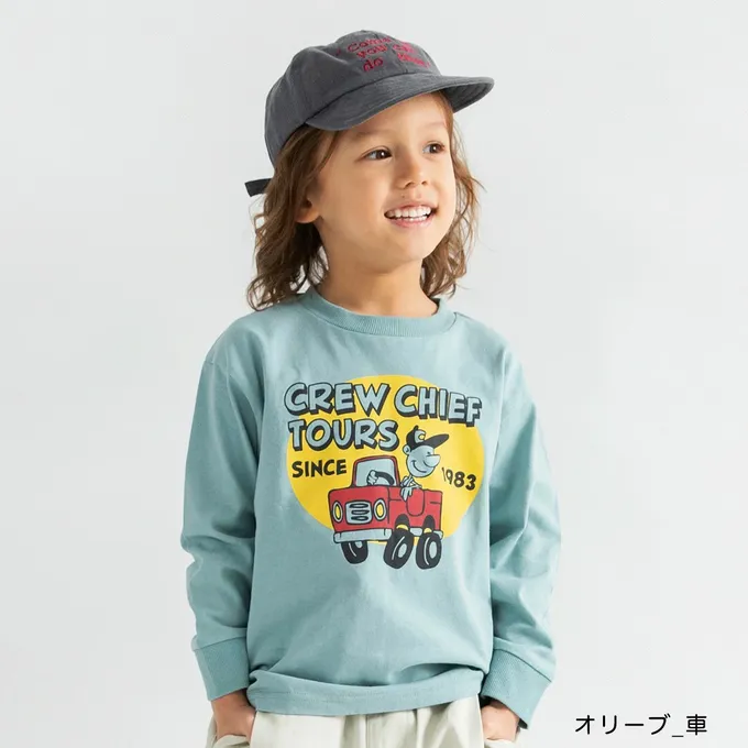 日本 BRANSHES - 100%棉 美式印花薄長袖上衣-兔子賽跑-亮橘