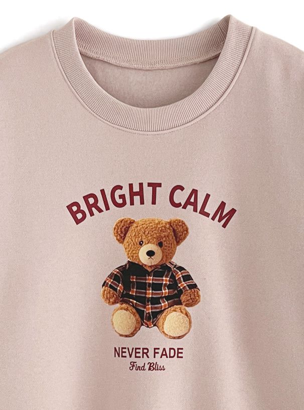 日本 GRL - 可愛小熊印花大學T-粉紅 (F)