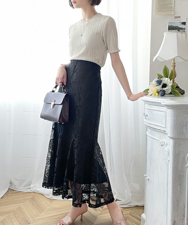 日本 Classical Elf - 優雅百合刺繡魚尾長裙-黑
