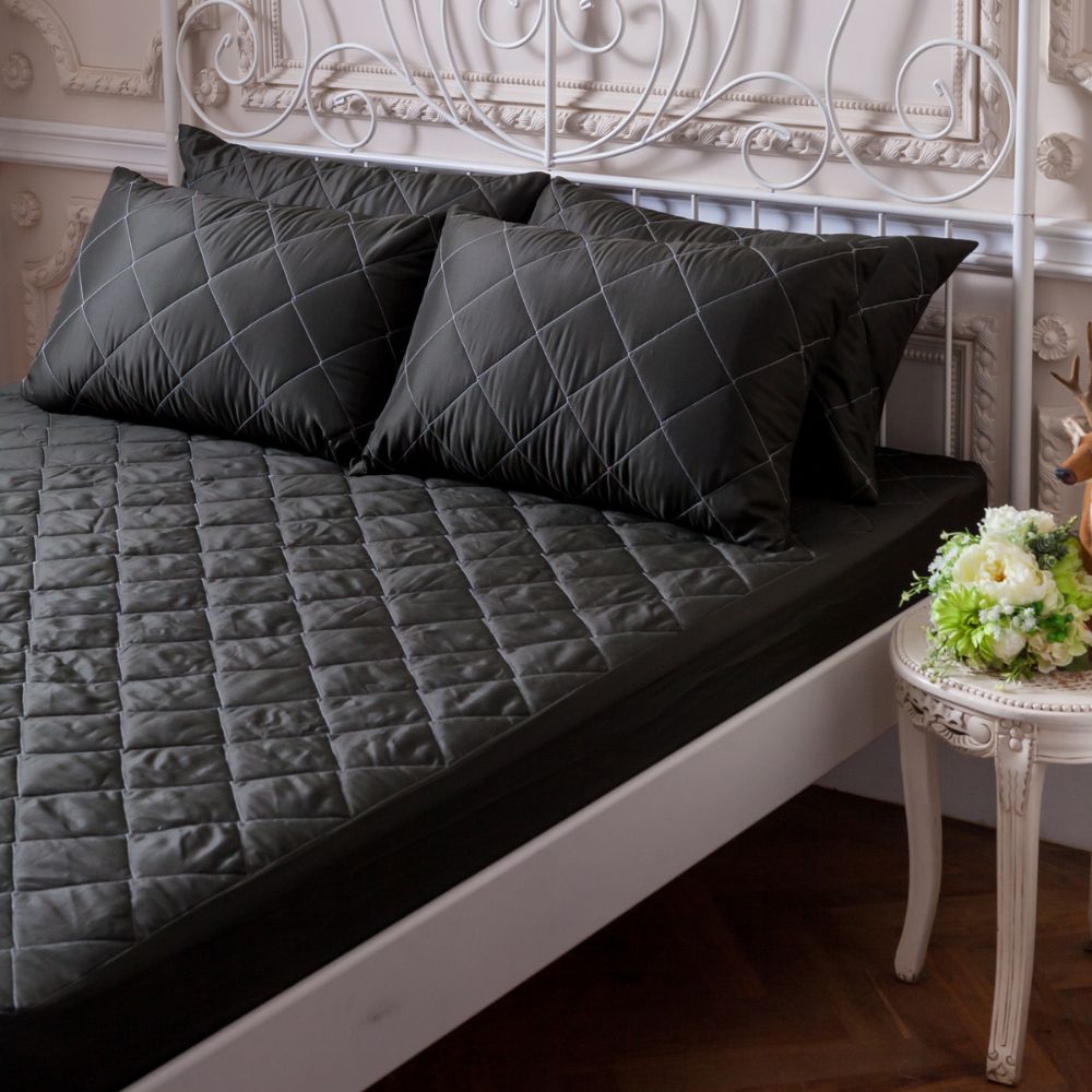 MIT台灣製 防潑水防蹣抗菌床包式保潔墊-經典黑 (加大)