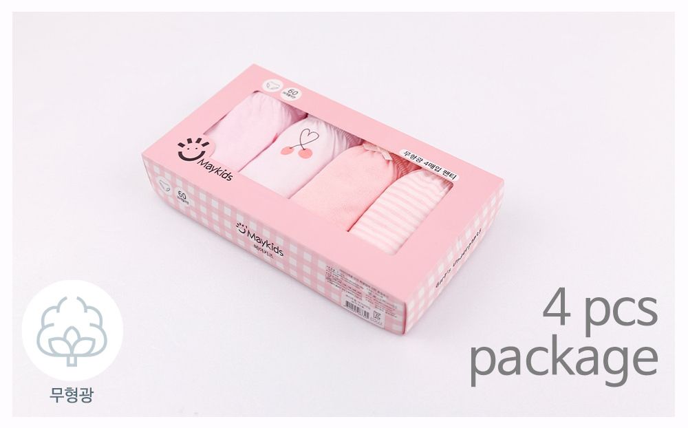 (4入組)女寶無螢光輕柔棉三角褲-條紋X櫻桃