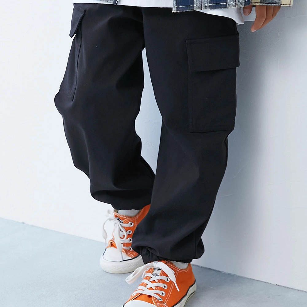 彈性斜布紋縮口工裝長褲-黑