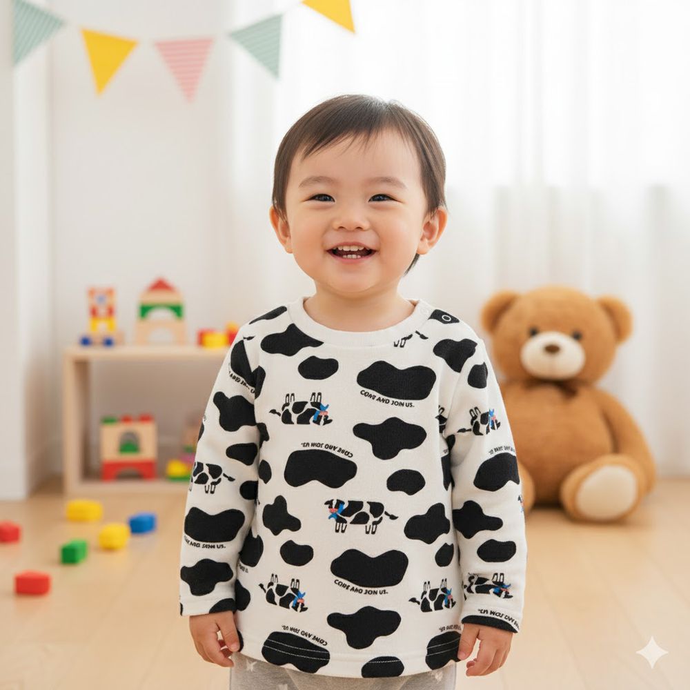 長袖休閒上衣-滿版印花-米白色