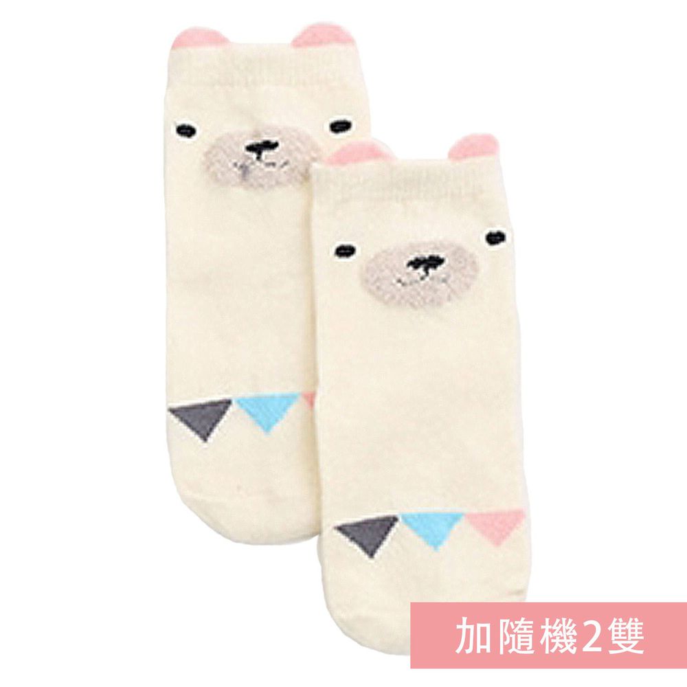 JoyNa - 簡約動物中筒襪(底部止滑)3雙入-B款-白色小熊+隨機2雙