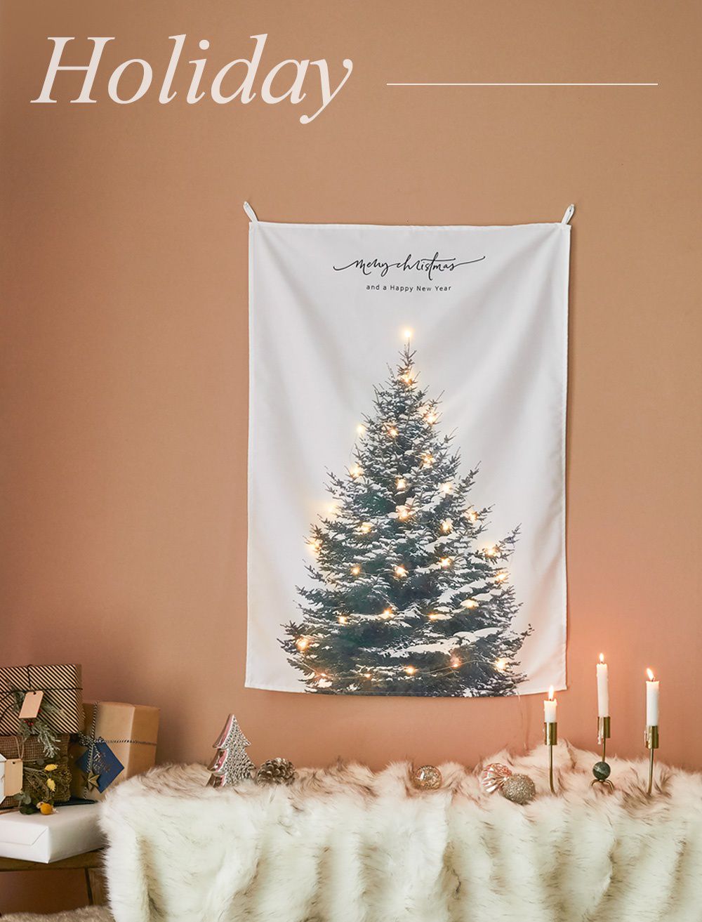 韓國 Bebe Deco - DIY聖誕樹/聖誕壁飾燈(布)-雪景聖誕樹 (67X100cm)