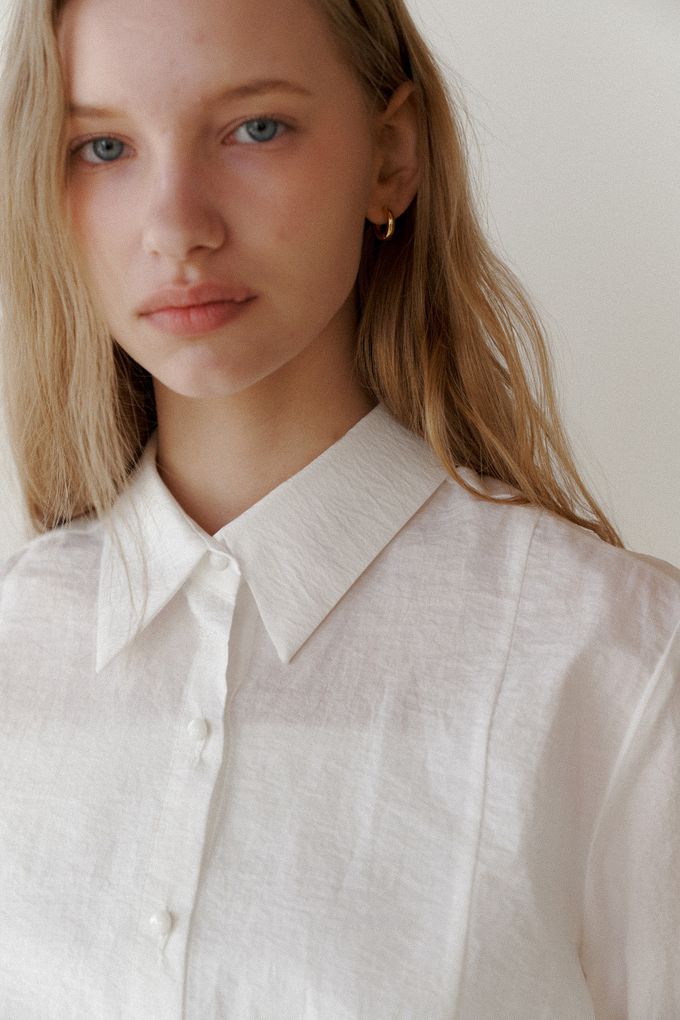 韓國女裝連線 - 高雅公主袖翻領襯衫-象牙白 (FREE)