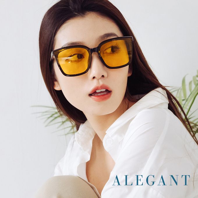 ALEGANT - 復古英國黃大方框防眩光墨鏡│UV400太陽眼鏡