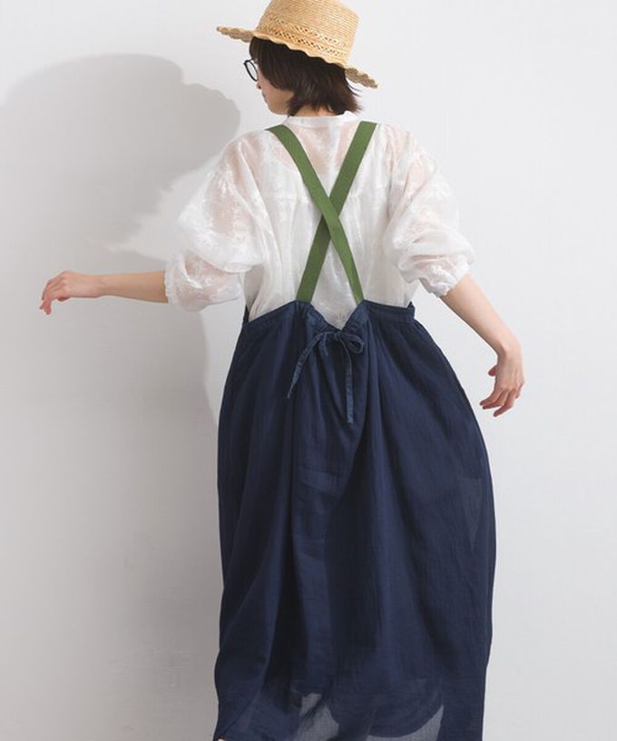 日本 Lupilien - 拼接風抽繩飄逸薄牛仔吊帶洋裝-黑灰系