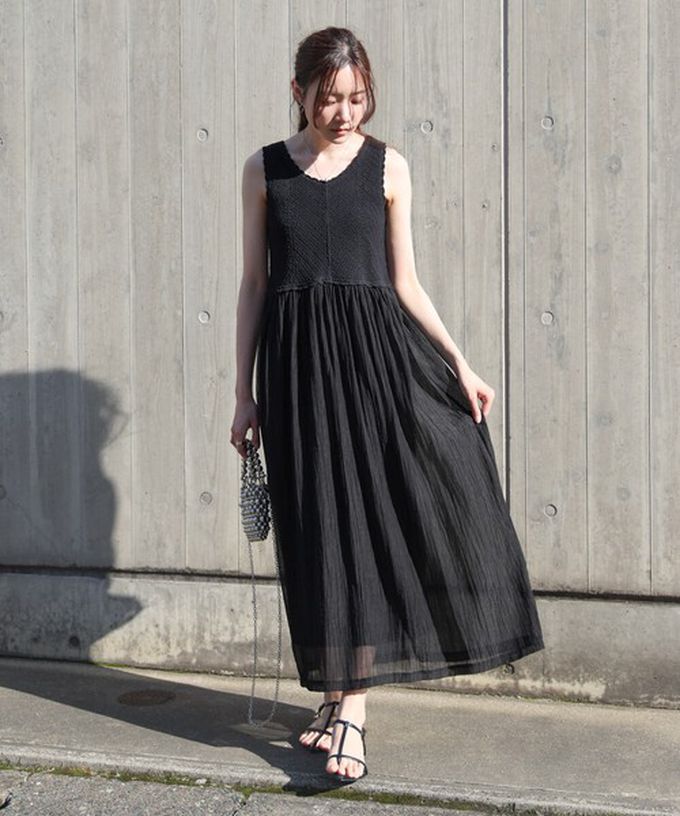 日本 Bab - 夏日氛圍鉤針縐紗背心裙-黑