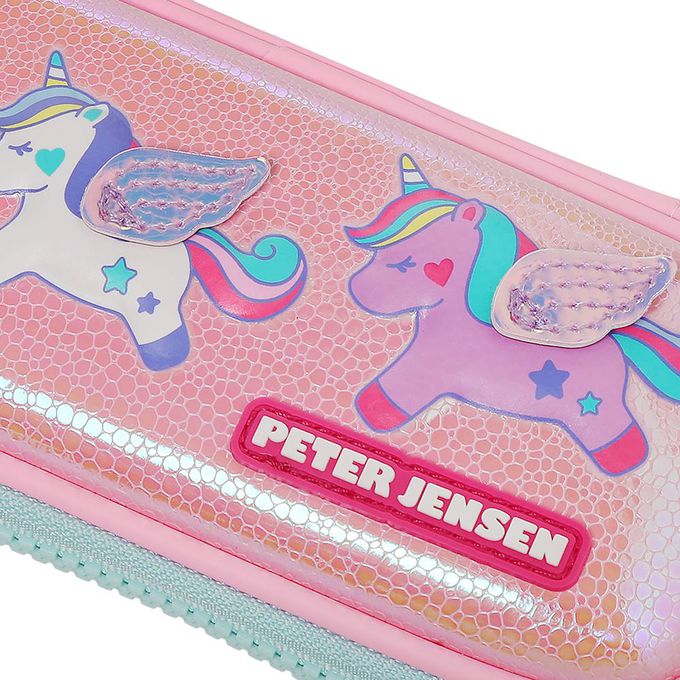 韓國 PETER JENSEN - 獨角獸圖案拉鍊鉛筆盒-粉 (21.5x9x4.5cm)-附鉛筆X2+橡皮擦X1