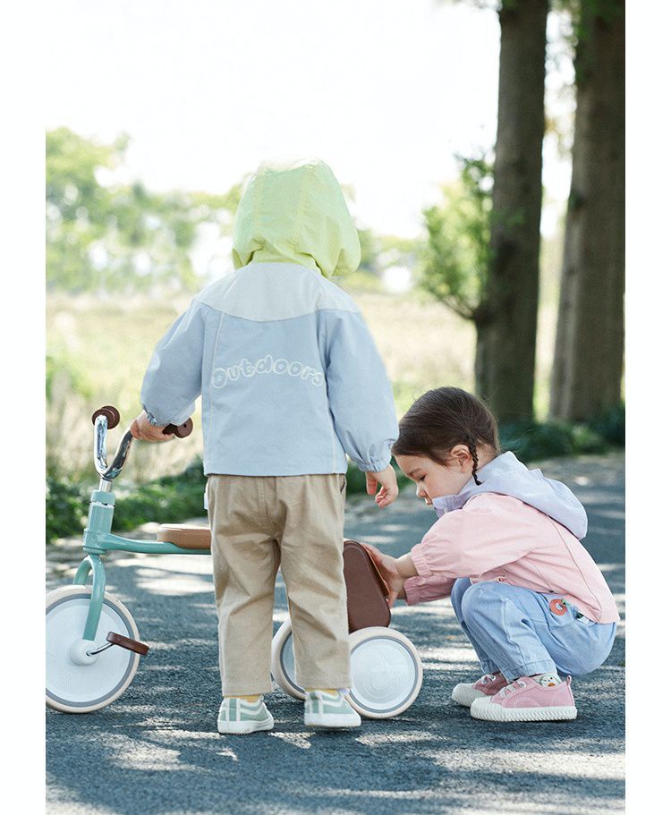 拼色連帽防風外套-粉+紫+白