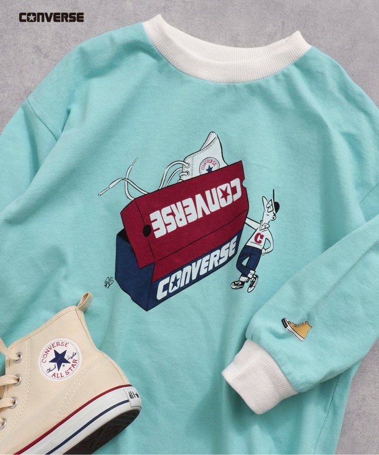 日本 BREEZE - CONVERSE聯名 印花長袖上衣-粉紅