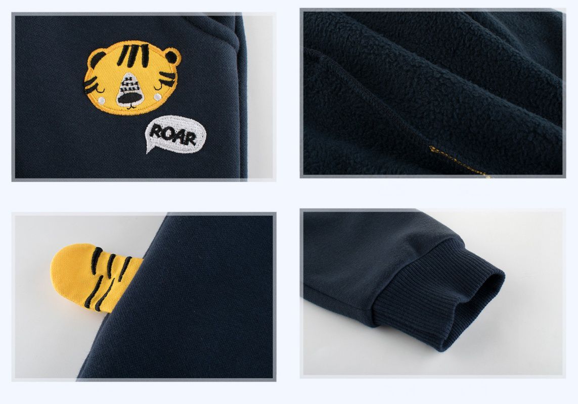 加絨棉混紡長褲-大頭老虎-深藍色