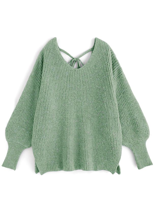 日本 GRL - 慵懶感綁帶長版針織上衣-蘋果綠 (F)