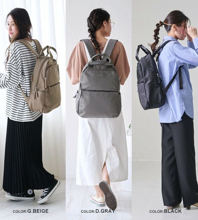 日本 LIZDAYS - 12口袋防潑水大容量尼龍後背包-(可掛行李箱)-卡其 (43x29cm)