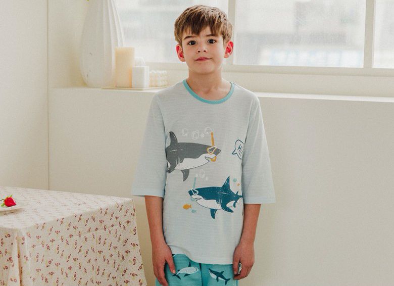 韓國 Mavarm Organic - 有機棉透氣七分袖家居服-潛水鯊魚